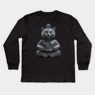 Buddha cat surprised Kids Long Sleeve T-Shirt